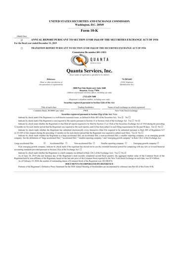 Thumbnail Quanta Services
 10-K Annual Report 2019