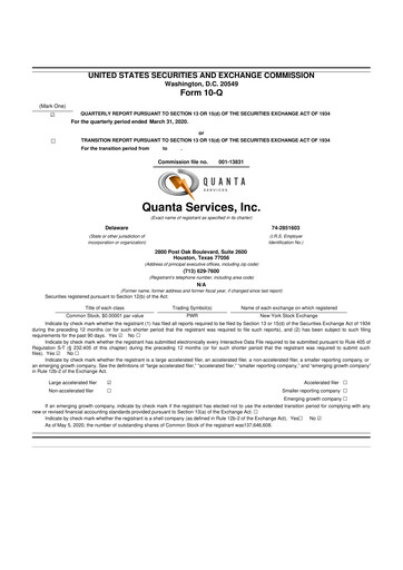 Thumbnail Quanta Services
 10-Q Quarterly Report FY2020 