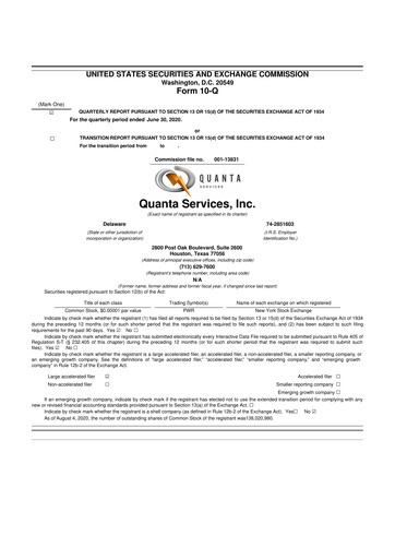 Thumbnail Quanta Services
 10-Q Quarterly Report FY2020 