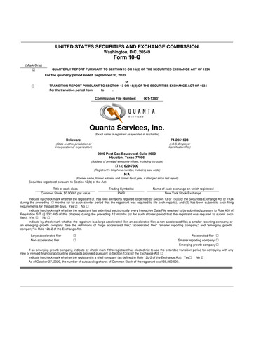 Thumbnail Quanta Services
 10-Q Quarterly Report FY2020 