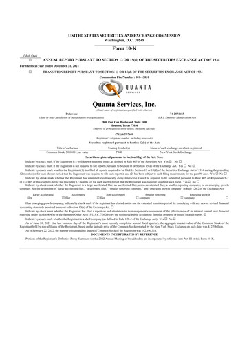 Thumbnail Quanta Services
 10-K Annual Report 2021