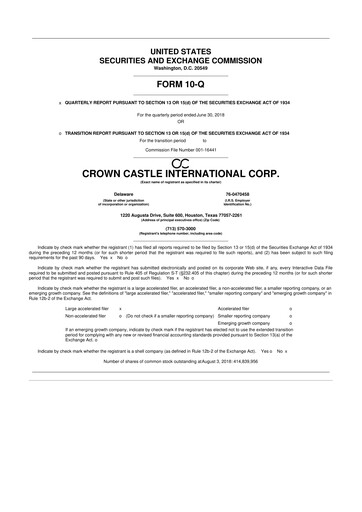 Vorschaubild Crown Castle 10-Q Quartalsbericht 2018 