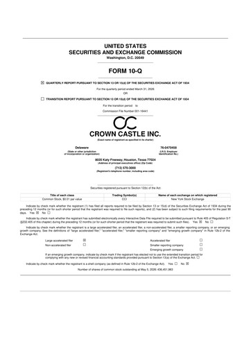 Thumbnail Crown Castle 10-Q Quarterly Report FY 
