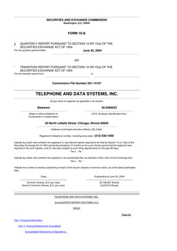 Thumbnail Telephone and Data Systems
 10-Q Quarterly Report FY 