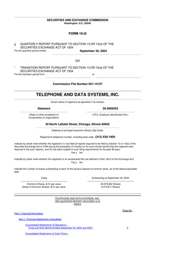 Thumbnail Telephone and Data Systems
 10-Q Quarterly Report FY 