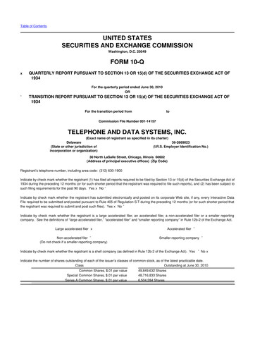 Thumbnail Telephone and Data Systems
 10-Q Quarterly Report FY2010 