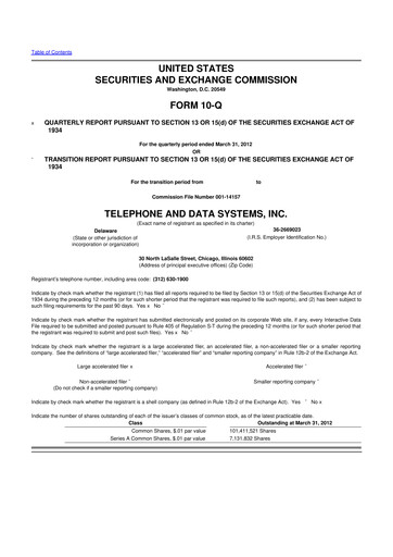 Thumbnail Telephone and Data Systems
 10-Q Quarterly Report FY2012 