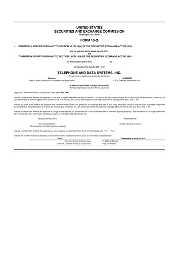 Thumbnail Telephone and Data Systems
 10-Q Quarterly Report FY2012 