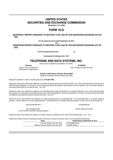 Thumbnail Telephone and Data Systems
 10-Q Quarterly Report FY2012 