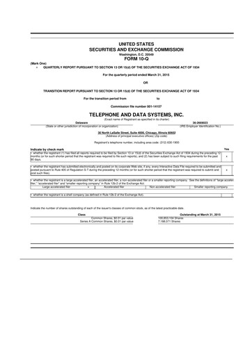 Thumbnail Telephone and Data Systems
 10-Q Quarterly Report FY2015 