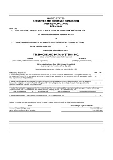 Thumbnail Telephone and Data Systems
 10-Q Quarterly Report FY2015 