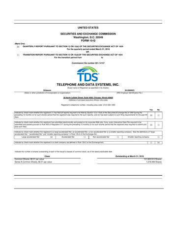 Thumbnail Telephone and Data Systems
 10-Q Quarterly Report FY2016 