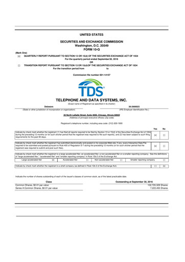 Thumbnail Telephone and Data Systems
 10-Q Quarterly Report FY2016 