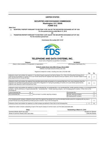 Thumbnail Telephone and Data Systems
 10-Q Quarterly Report FY2018 