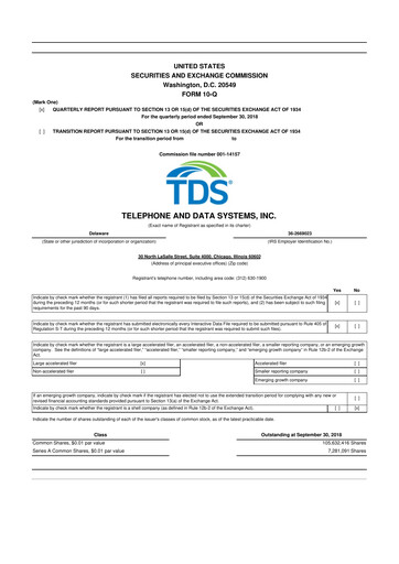 Thumbnail Telephone and Data Systems
 10-Q Quarterly Report FY2018 