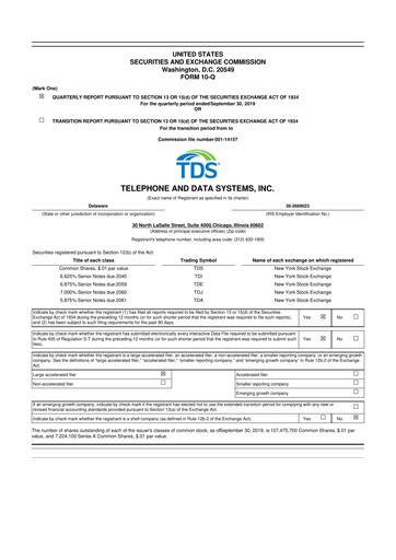 Thumbnail Telephone and Data Systems
 10-Q Quarterly Report FY2019 