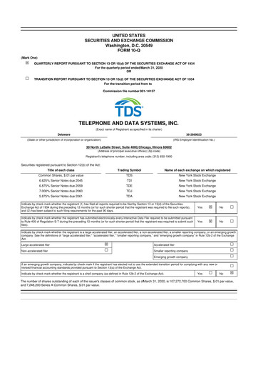 Thumbnail Telephone and Data Systems
 10-Q Quarterly Report FY2020 