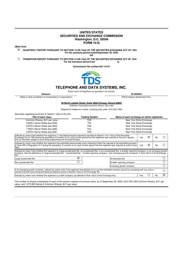 Thumbnail Telephone and Data Systems
 10-Q Quarterly Report FY2020 