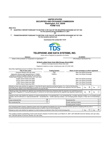 Thumbnail Telephone and Data Systems
 10-Q Quarterly Report FY2021 