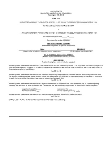 Thumbnail Idaho Strategic Resources 10-Q Quarterly Report FY2014 