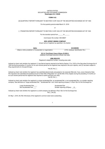 Thumbnail Idaho Strategic Resources 10-Q Quarterly Report FY2016 