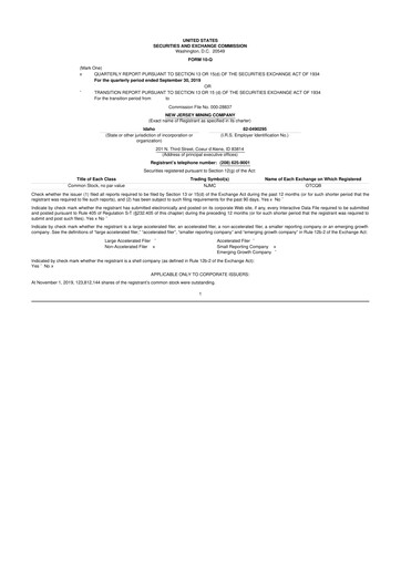 Thumbnail Idaho Strategic Resources 10-Q Quarterly Report FY2019 