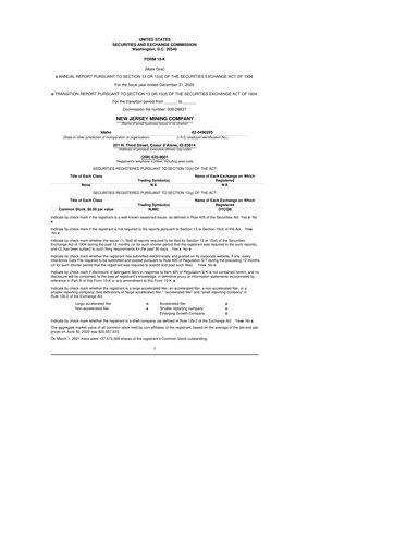 Thumbnail Idaho Strategic Resources 10-K Annual Report 2020