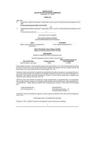 Thumbnail Idaho Strategic Resources 10-Q Quarterly Report FY2021 