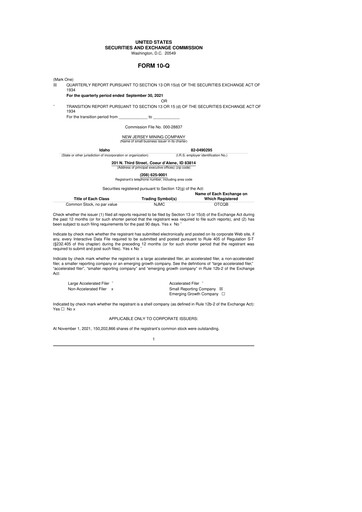 Thumbnail Idaho Strategic Resources 10-Q Quarterly Report FY2021 