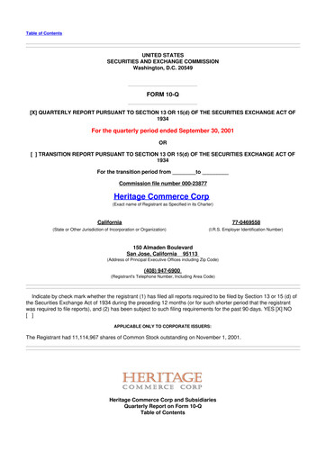 Thumbnail Heritage Commerce 10-Q Quarterly Report FY 