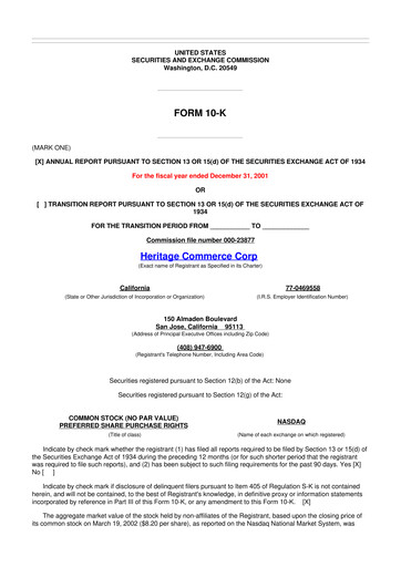 Thumbnail Heritage Commerce 10-K Annual Report 2001