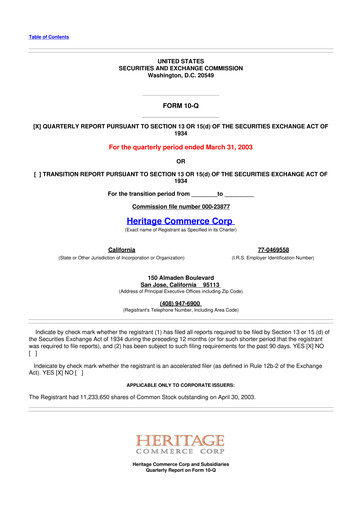 Thumbnail Heritage Commerce 10-Q Quarterly Report FY 