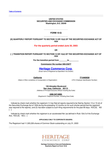 Thumbnail Heritage Commerce 10-Q Quarterly Report FY 