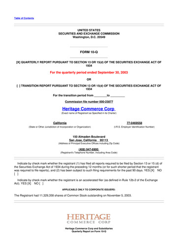 Thumbnail Heritage Commerce 10-Q Quarterly Report FY 