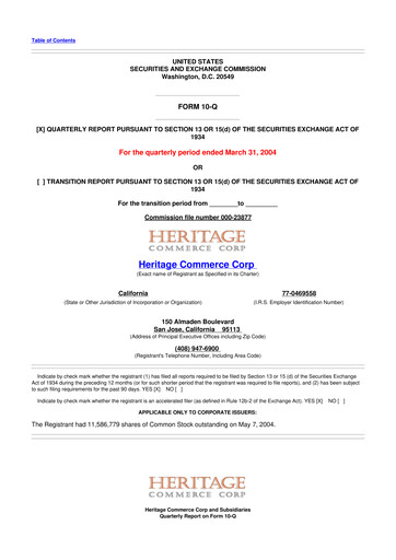 Thumbnail Heritage Commerce 10-Q Quarterly Report FY 
