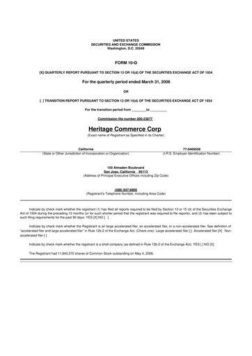 Thumbnail Heritage Commerce 10-Q Quarterly Report FY 