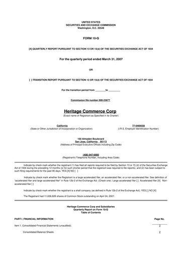 Thumbnail Heritage Commerce 10-Q Quarterly Report FY 