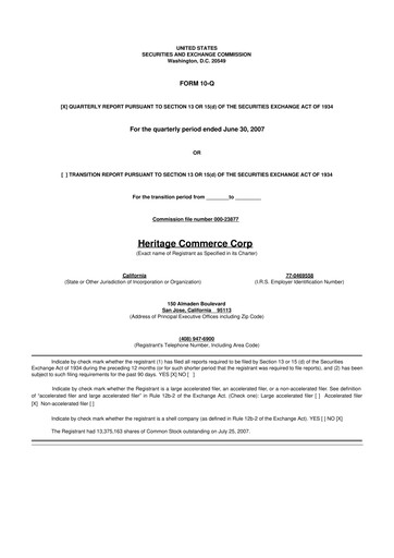 Thumbnail Heritage Commerce 10-Q Quarterly Report FY 