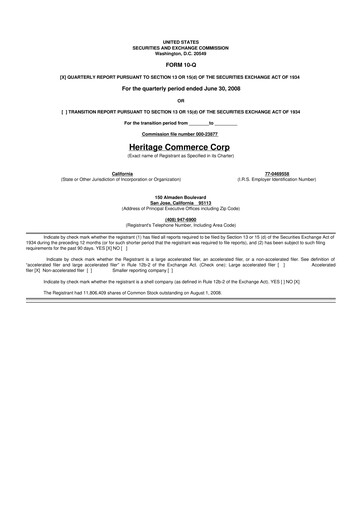 Thumbnail Heritage Commerce 10-Q Quarterly Report FY 