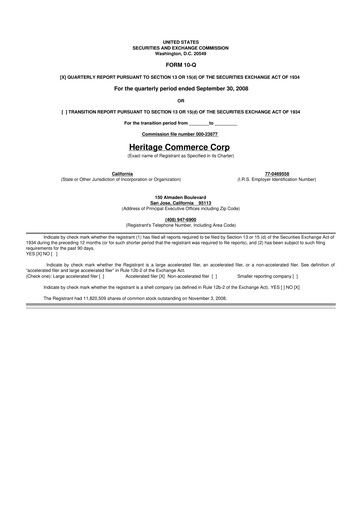 Thumbnail Heritage Commerce 10-Q Quarterly Report FY 
