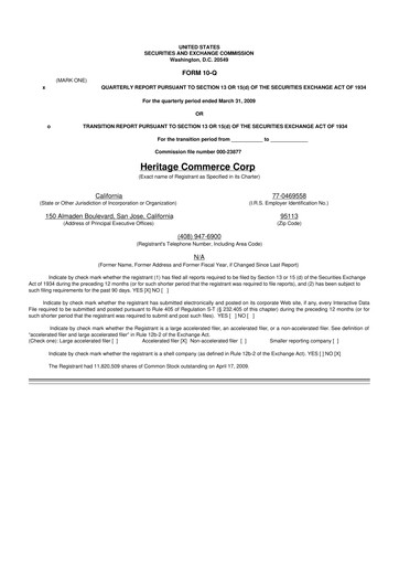 Thumbnail Heritage Commerce 10-Q Quarterly Report FY 
