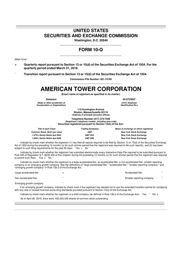 Thumbnail American Tower 10-Q Quarterly Report FY2019 
