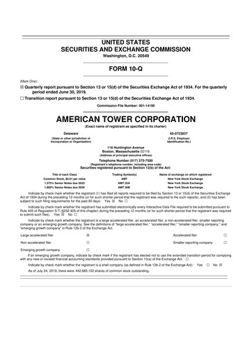 Thumbnail American Tower 10-Q Quarterly Report FY2019 