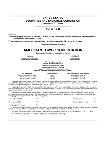 Thumbnail American Tower 10-Q Quarterly Report FY2019 