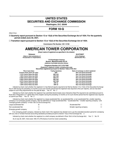 Thumbnail American Tower 10-Q Quarterly Report FY2021 