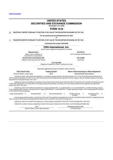 Miniature CRA International
 10-Q Rapport trimestriel 2020 