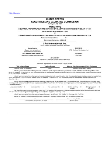 Miniature CRA International
 10-Q Rapport trimestriel 2021 