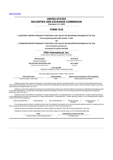 Miniature CRA International
 10-Q Rapport trimestriel 2022 