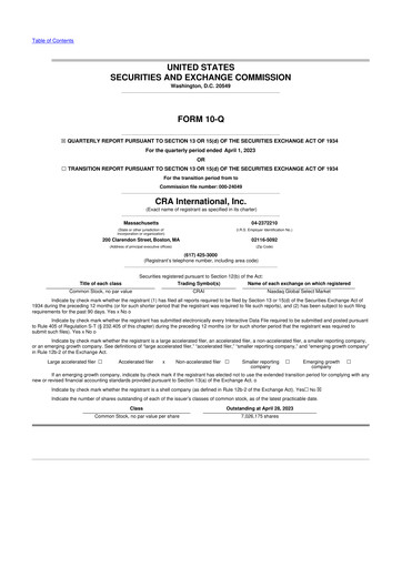 Miniature CRA International
 10-Q Rapport trimestriel 2023 