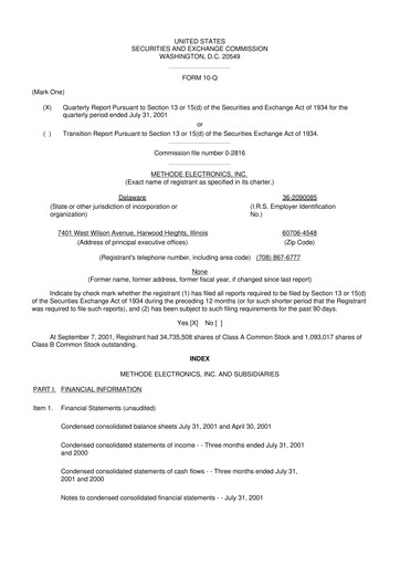 Miniature Methode Electronics
 10-Q Rapport trimestriel  